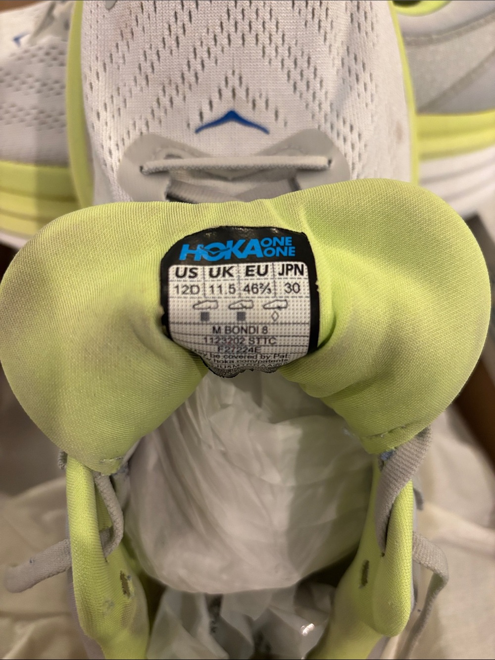 Hoka Bondi 8 Running Shoes in White and Lime - Picture 2 of 7